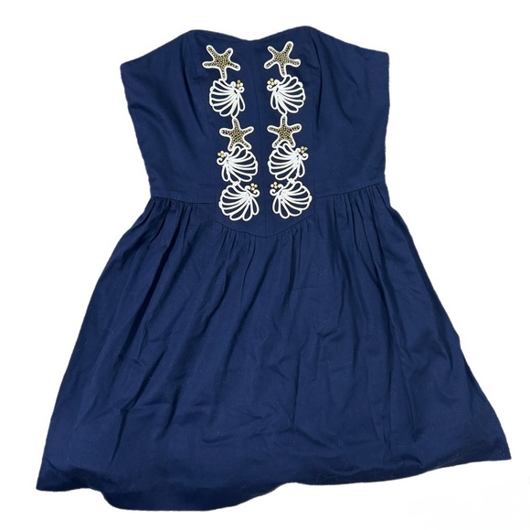 Lilly Pulitzer Mayfield Strapless Mini Dress Navy Starfish Seashell Size 4 - Picture 1 of 4